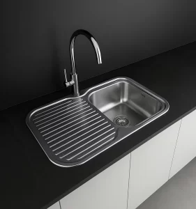 Lavadero Fashion c/1 poza sobrepuesto con rebose 85×50×19 cm en acero inoxidable T-304 con escurridor