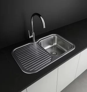 Lavadero Fashion c/1 poza sobrepuesto con rebose 85×50×19 cm en acero inoxidable T-304 con escurridor