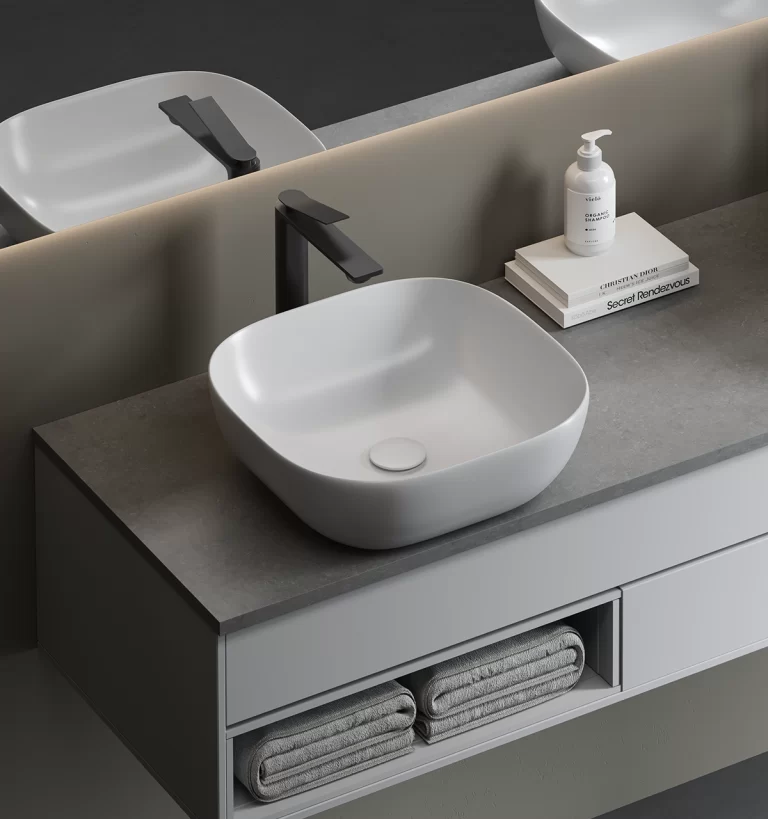 Lavatorio Hermes A42 Bowl Slim Cerámica Blanca 42.5x42.5x14.5 cm