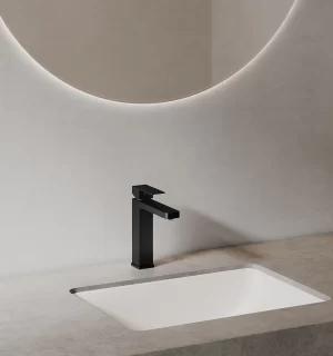 Grifería Flatt Lavatorio Bajo Negro Al Mueble Ferretti Signature
