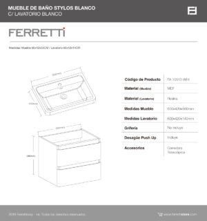 Stylos Blanco Mueble de Baño 600x420x500 C/ Lavatorio Blanco 600x420x140