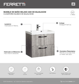 Milano Ash Mueble de Baño 600x400x530 c/ Lavatorio Blanco 600x400x160