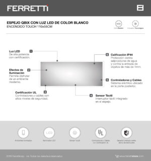 Espejo Qbix con luz led de color blanco con encendido touch