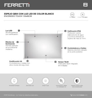 Espejo Qbix con luz led de color blanco con encendido touch 60x120cm