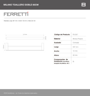 Toallero Doble 60 cm Milano Plus