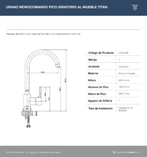 URANO MONOCOMANDO PICO GIRATORIO AL MUEBLE TITAN