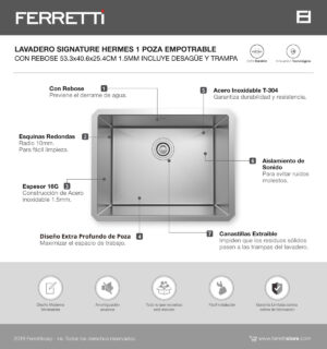 Hermes Signature empotrable de 1 poza con rebose 53.3x40.6x25.4cm
