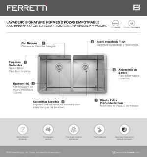 Hermes Empotrable Signature con rebose de 2 pozas 83.1 x 43.1 x 25.4 cm