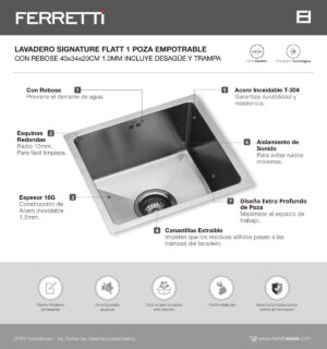 Flatt Empotrable Signature con rebose de una poza 40x34x20cm
