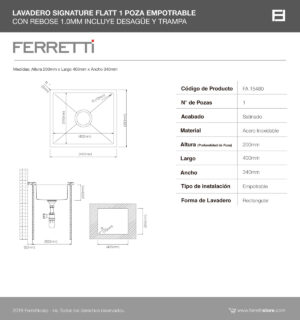 Flatt Empotrable Signature con rebose de una poza 40x34x20cm