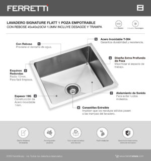 Flatt empotrable Signature con rebose de una poza 45x40x20cm