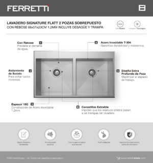 Flatt 2 pozas sobrepuesto Signature con rebose de 88x51x20cm
