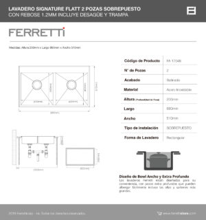 Flatt 2 pozas sobrepuesto Signature con rebose de 88x51x20cm
