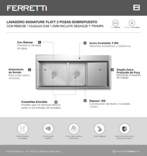 Flatt Sobrepuesto Signature con rebose de 2 pozas 112x52x23.5cm