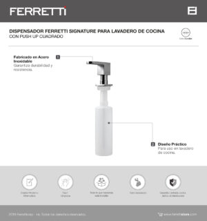 Dispensador Signature Para Lavadero de Cocina Con Push Up Cuadrado