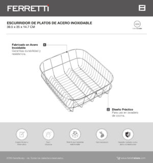 Escurridor de Platos de Acero Inoxidable 39.5 x 35 x 14.7 cm