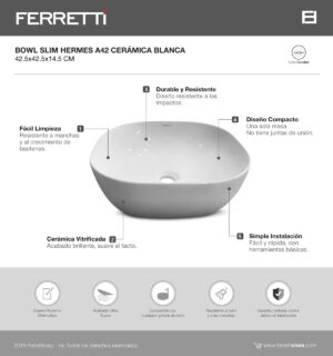 Hermes A42 Bowl Slim Cerámica Blanca 42.5x42.5x14.5 cm