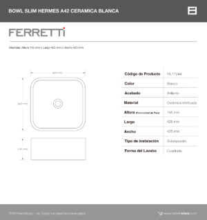 Hermes A42 Bowl Slim Cerámica Blanca 42.5x42.5x14.5 cm