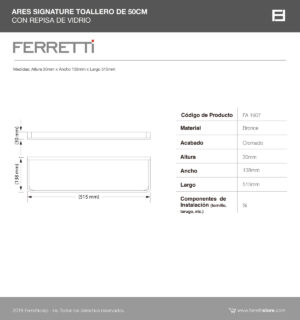 Toallero Ares Signature de 50cm con Repisa de Vidrio