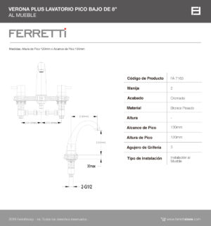 Verona Plus Lavatorio Pico Bajo de 8" al Mueble