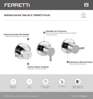 VERONA DUCHA TINA DE 8" FERRETTI PLUS