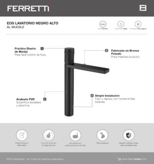 Eos Lavatorio Negro Alto al Mueble