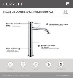 Griferia monocomando redonda holland Alta al mueble Ferretti