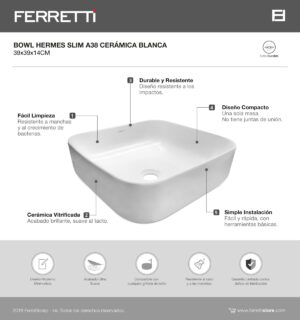Hermes A38 Bowl Slim Cerámica Blanca 39x39x14