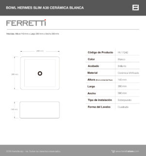 Hermes A38 Bowl Slim Cerámica Blanca 39x39x14