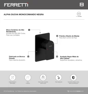 Alpha Ducha Monocomando Negra Ferretti - Image 2