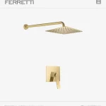 Atenea ducha monocomando dorada mate Ferretti + cbza cuad 25cm + brazo redondo
