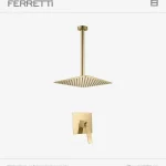 Atenea ducha monocomando dorada mate + cbza cuadrada 25cm + brazo redondo al techo Ferretti