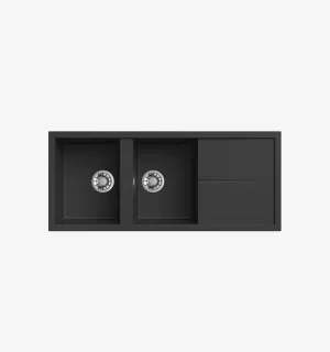 Lavadero Zeus 116.50 Negro Mate C/Reb 2P + 1Esc 116x50x20cm