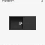 Lavadero Zeus negro mate empotrable con rebose y zona de apoyo, 1 poza rectangular de 100×50×20 cm con canastilla extraíble y diseño moderno