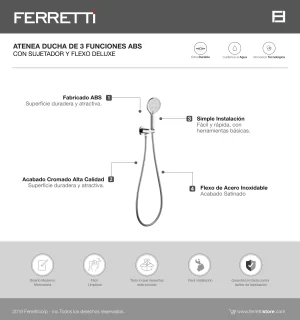 Ducha de Mano Atenea 3 Funciones ABS con Sujetador y Flexo Deluxe - Image 2