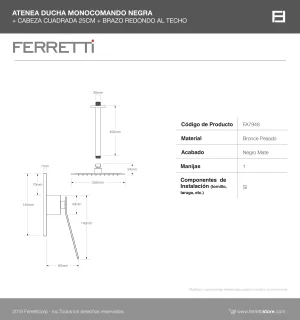 Atenea ducha monocomando negra + cbza cuad + brazo redondo al techo - Image 3
