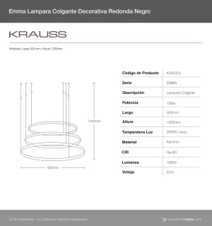 Emma Lampara Colgante Decorativa Redonda Negro - Image 3