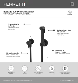 Holland Ducha Bidet Redonda con Válvula Triangular Negra - Image 2