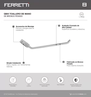 Toallero de Mano Qbix de bronce pesado - Image 2