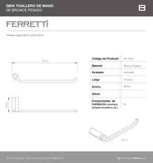 Toallero de Mano Qbix de bronce pesado - Image 3