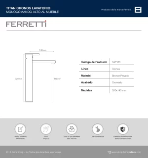 Grifería Cronos Monocomando Lavatorio Alto al Mueble Titan - Image 3