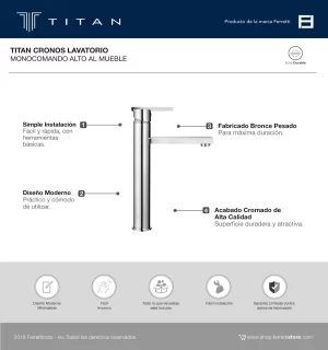 Grifería Cronos Monocomando Lavatorio Alto al Mueble Titan - Image 2