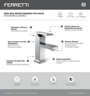 Grifería Qbix Max Monocomando Pico Bajo Lavatorio al Mueble - Image 2