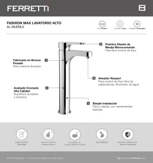Grifería Fashion Max Monocomando Lavatorio Alto al Mueble - Image 2
