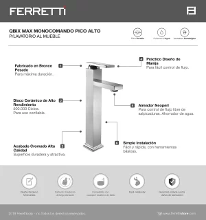Grifería Qbix Max Monocomando Pico Alto Lavatorio al Mueble - Image 2
