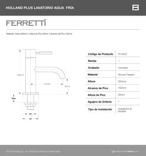 Grifería Holland Plus Lavatorio Agua Fría - Image 3