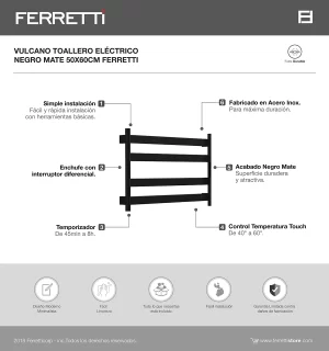 Toallero Eléctrico Vulcano Negro Mate 50x60 cm - Image 3