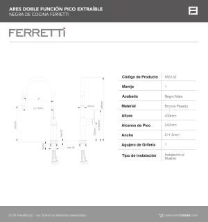 Ares Doble Función Pico Extraible Negra De Cocina Ferretti - Image 3
