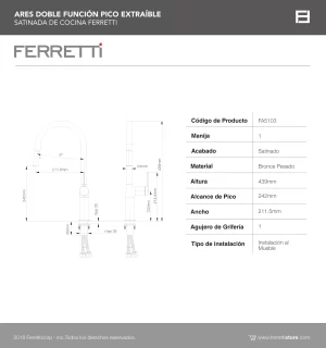 Ares Doble Función Pico Extraible Satinada De Cocina Ferretti - Image 3
