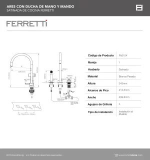Ares Con Ducha De Mano Y Mando Satinada De Cocina Ferretti - Image 3